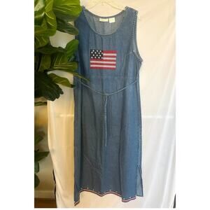 Blue Denim Maxi Dress with Flag Detail